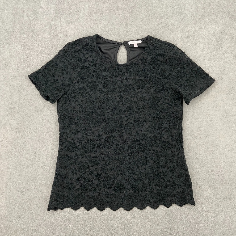 Teddi Rose Lace Top Womens Large Black Nylon‎ Stretch Keyhole Back Short Sleeve